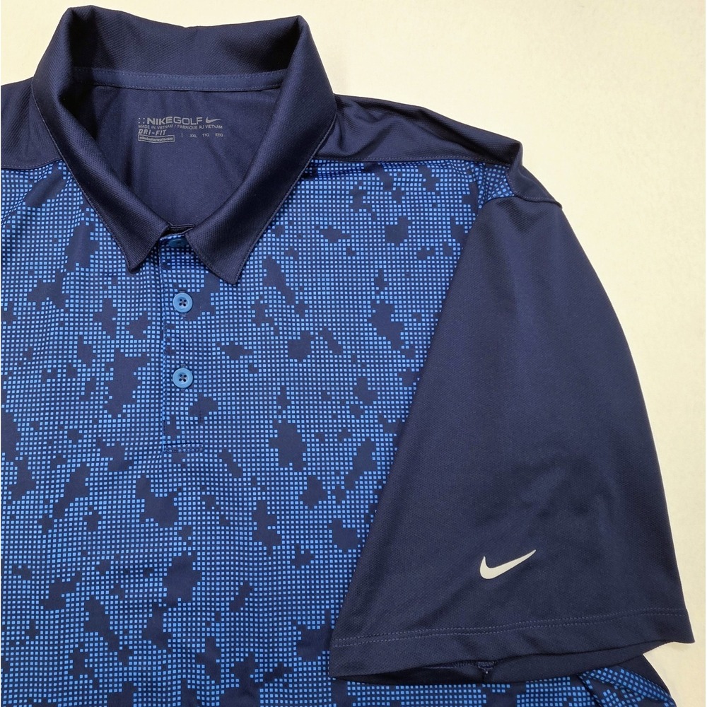 Nike Golf Polo Shirt Mens 2XL Digital Camo LIMITED USE Blue On Blue Perfomance